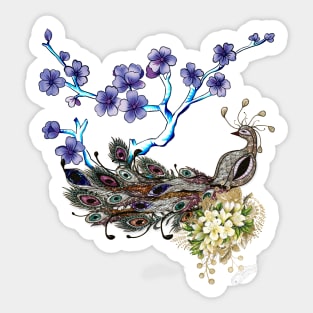 Wonderful elegant peacock with flowers Sticker